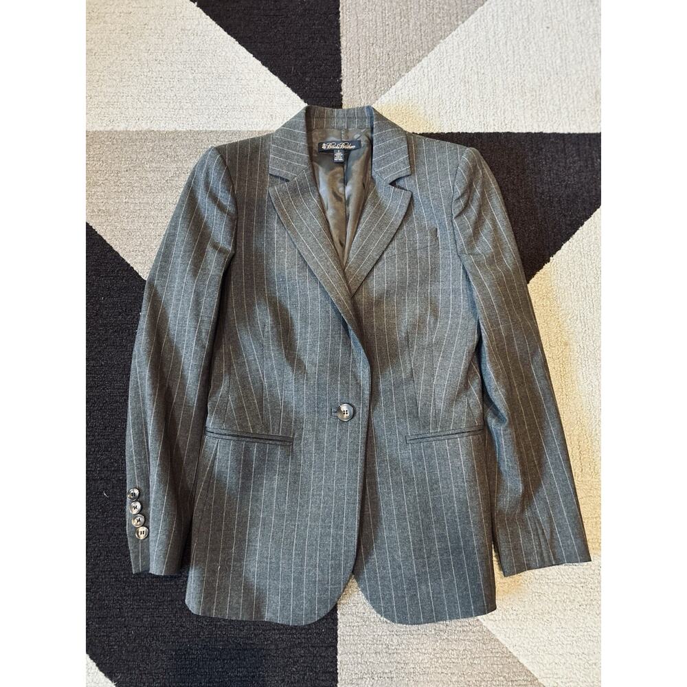 Brooks Brothers Estithia JB Conte Women Sz 2 Gray Pinstripe Wool 1 Button Blazer
